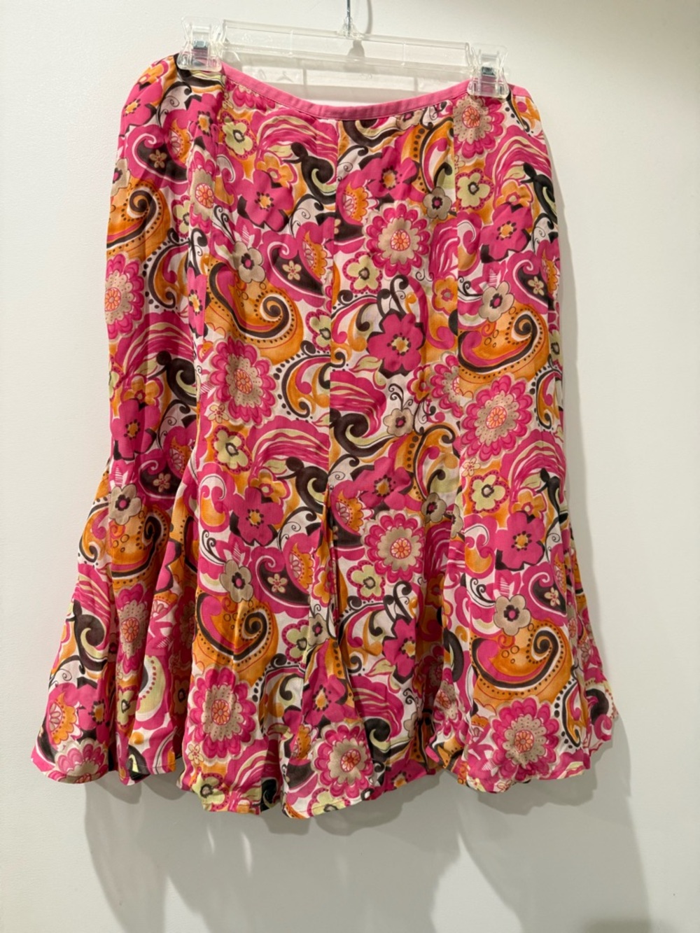 Sigrid Olsen Skirt Womens 12 Pink Floral Hippie Ruffles Knee Length Zip Up Lined